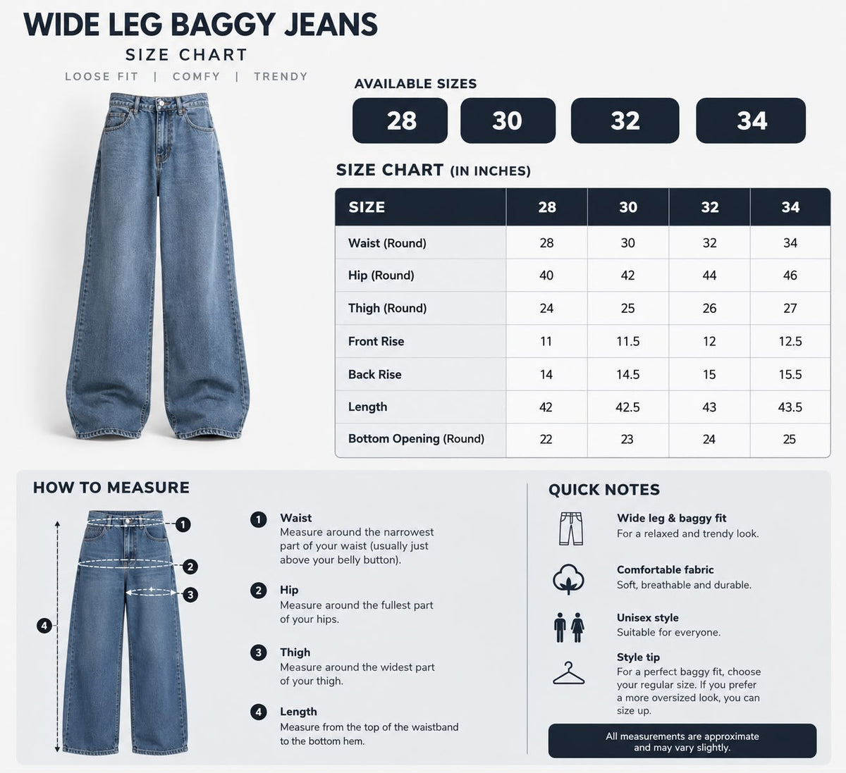 Men's Light Wash Blue Wide Leg Baggy Jeans
