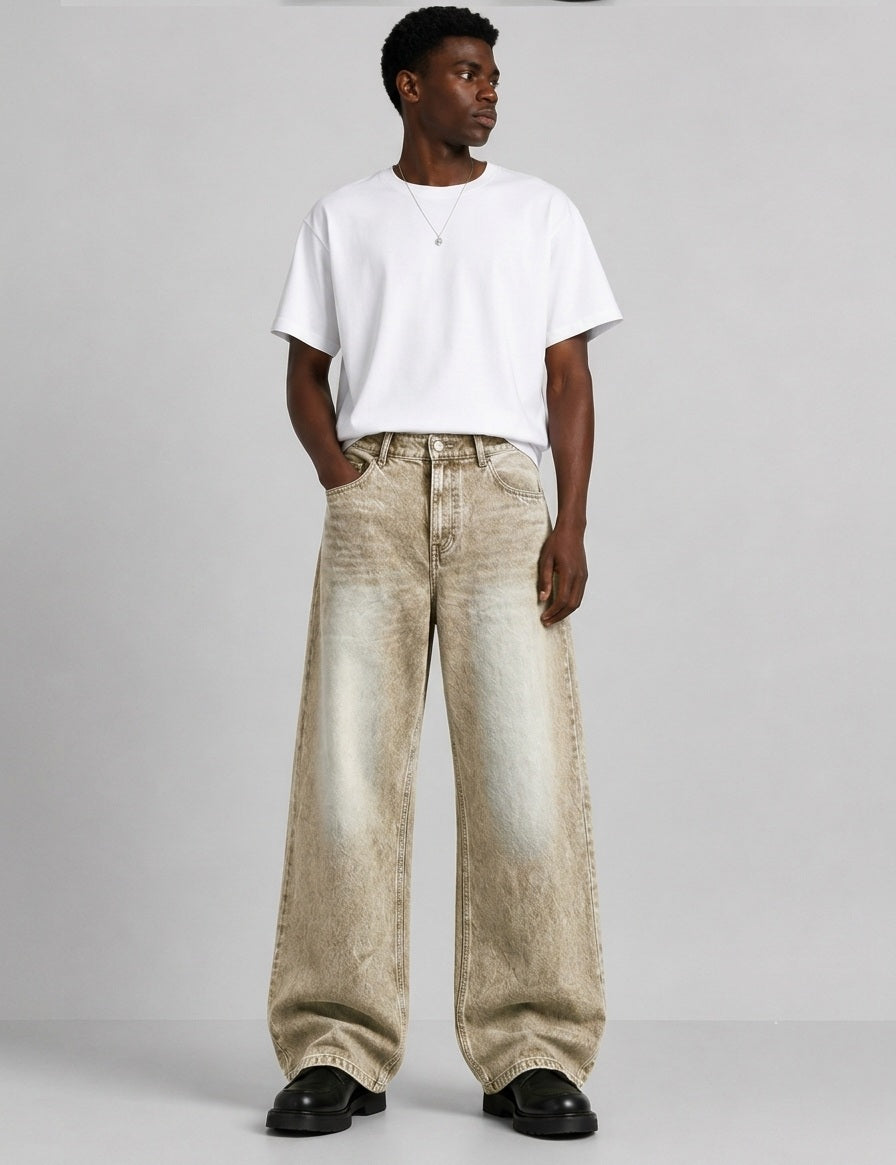 Men's Vintage Sand Wide Leg Baggy Jeans