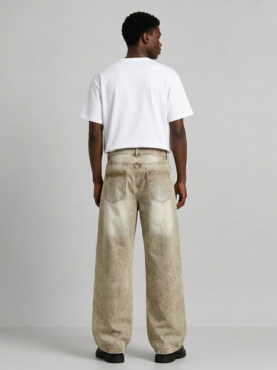 Men's Vintage Sand Wide Leg Baggy Jeans