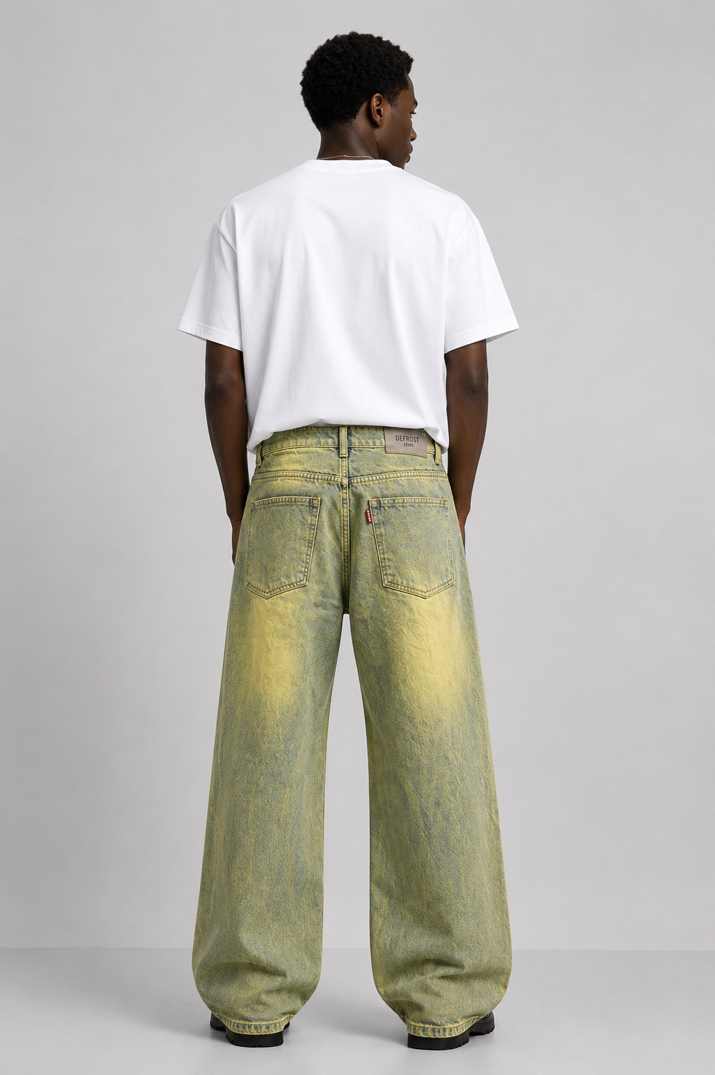 Men's Olive Green Wide Leg Washed Jeans | Vintage Fade Baggy Denim Pants | DEFROST