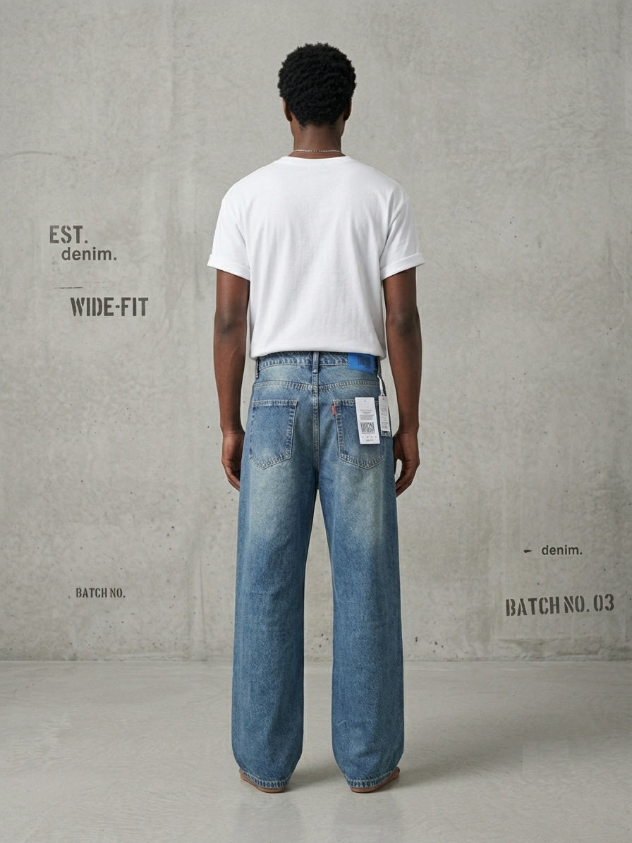 Men's Vintage Blue Wide Leg Baggy Jeans