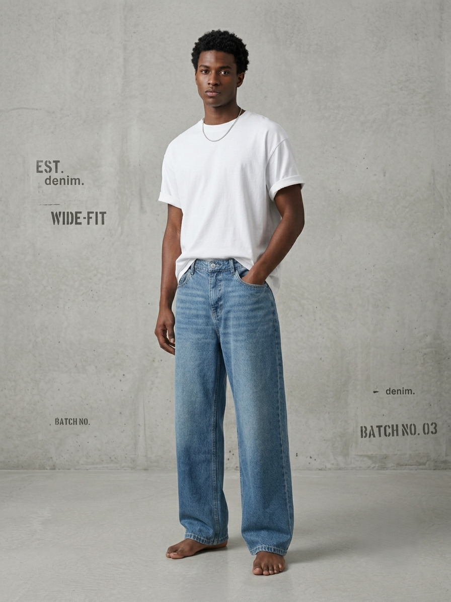 Men's Vintage Blue Wide Leg Baggy Jeans