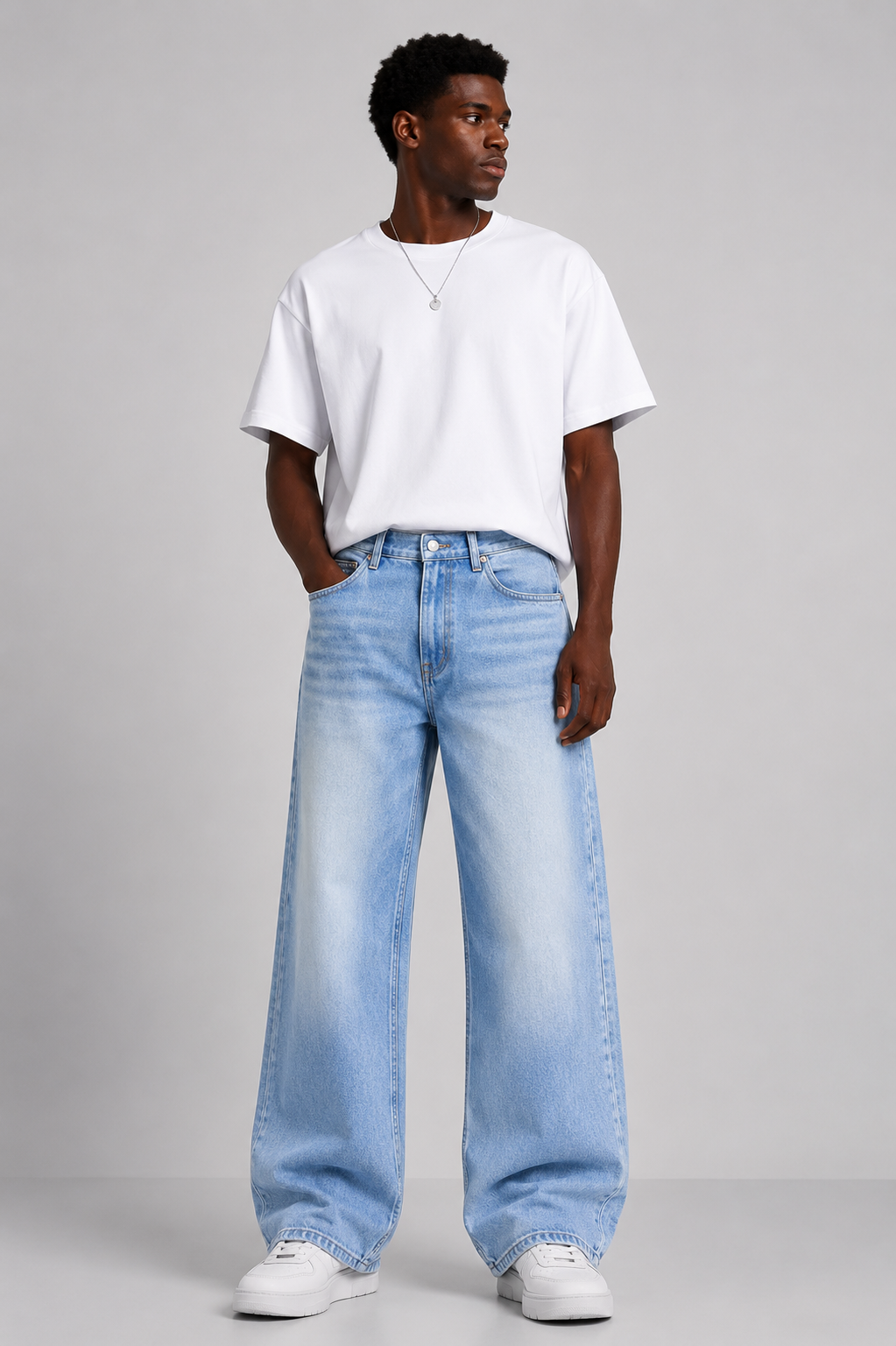 Men's Light Wash Blue Wide Leg Baggy Jeans