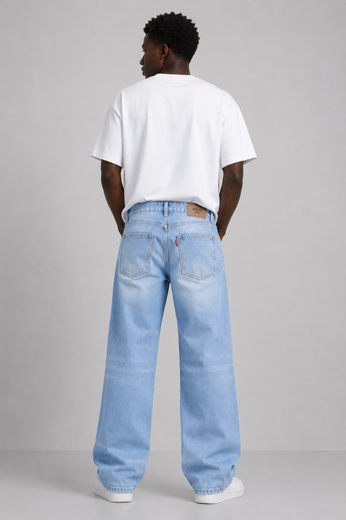 Men's Light Wash Blue Wide Leg Baggy Jeans