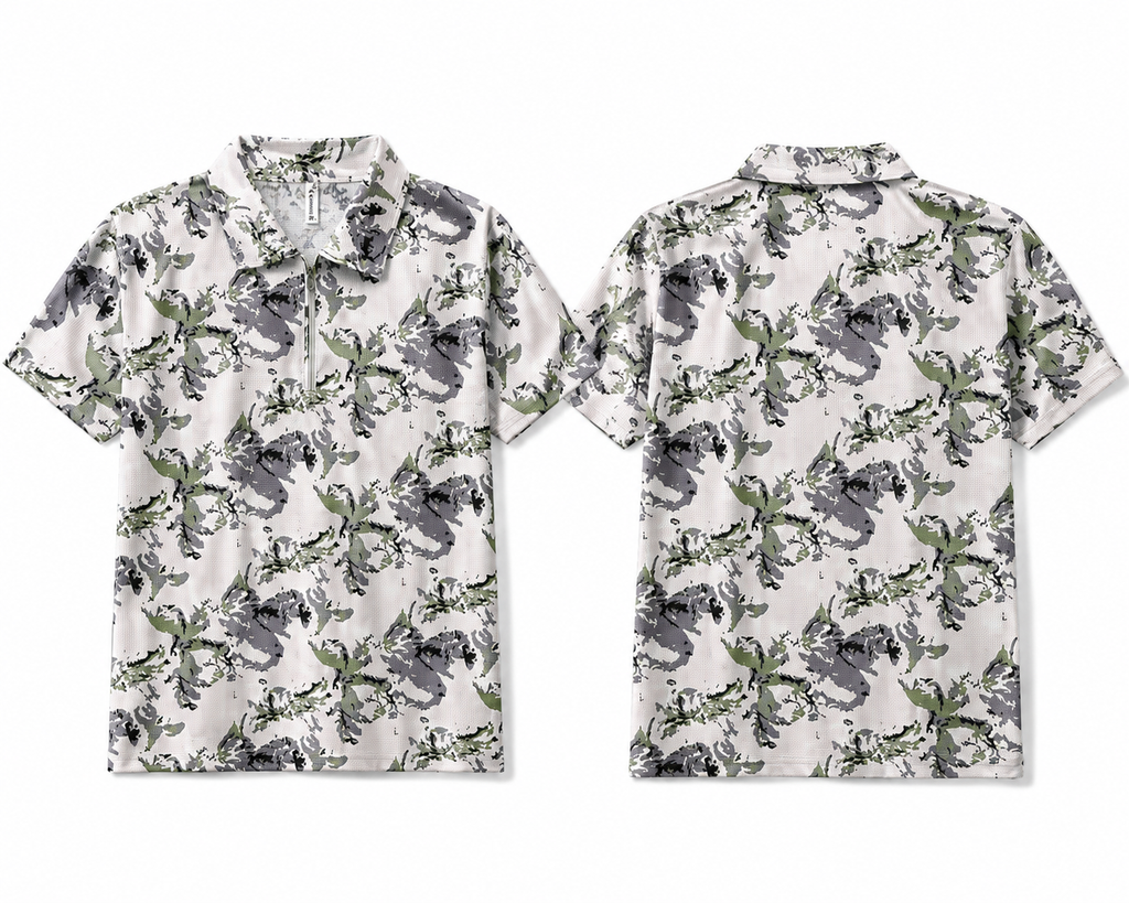 Floral print polo shirt front and back view