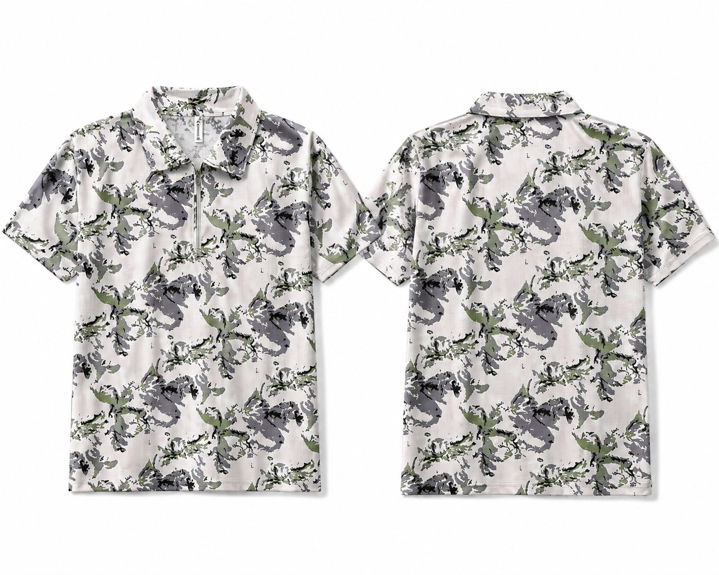 Floral print polo shirt front and back view