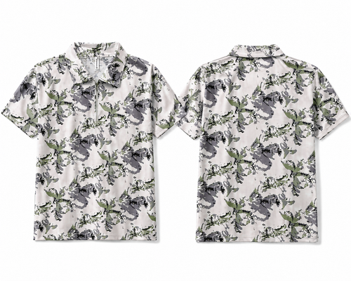 Floral print polo shirt front and back view