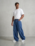 Men's Dark Wash Blue Wide Leg Baggy Jeans