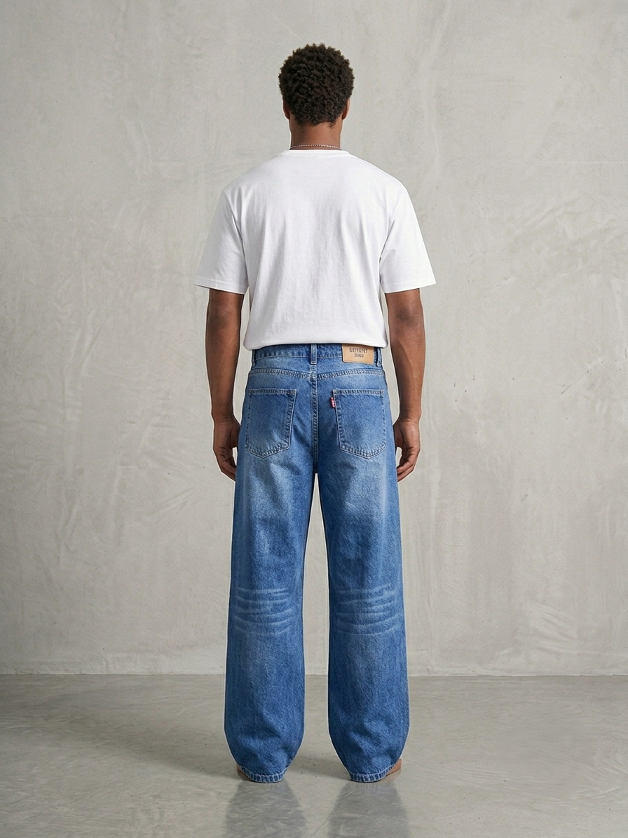 Men's Mid Blue Wide Leg Baggy Jeans