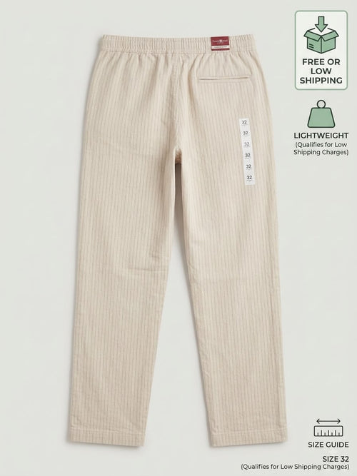 Beige Linen Drawstring Trousers