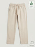 Beige linen drawstring trousers