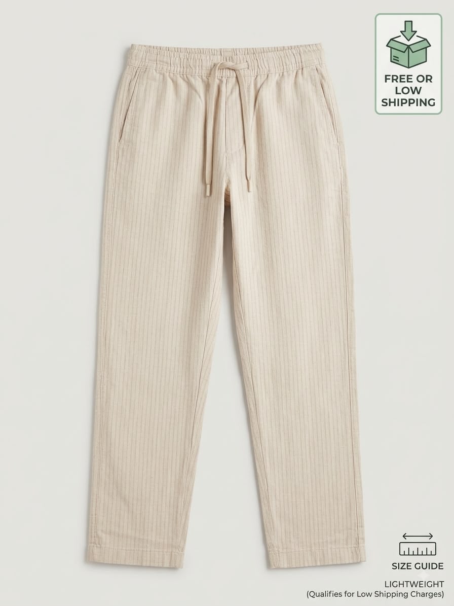 Beige linen drawstring trousers