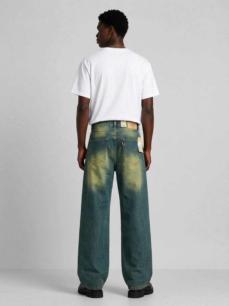 Men’s Vintage Acid Washed Wide Leg Jeans | Baggy Relaxed Fit Denim