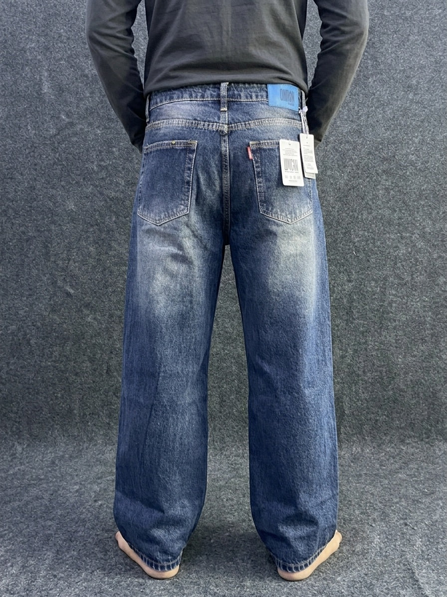 Men's Dark Indigo Wide Leg Baggy Jeans