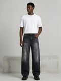 Men's Washed Black Wide Leg Baggy Jeans – Relaxed Fit Vintage Denim